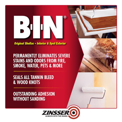 Zinsser B-I-N White Flat Shellac-Based Primer and Sealer 1 qt, Pack of 4