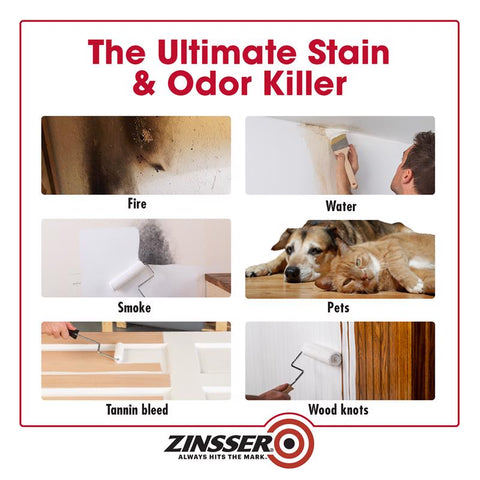 Zinsser B-I-N White Flat Shellac-Based Primer and Sealer 1 qt, Pack of 4
