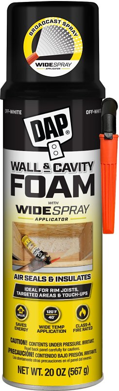 DAP 7565000370 Wall and Cavity Foam, Off White, 24 hr Functional Cure, 40 to 120 deg F, 20 oz Can