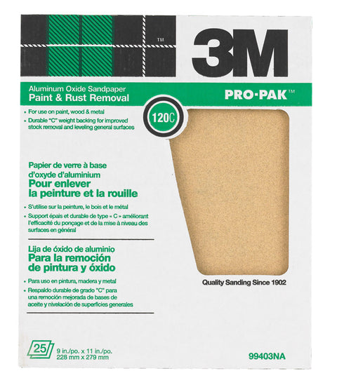 3M Pro-Pak Aluminum Oxide Sandpaper 11 in. L 120 Grit Fine 1 pc.
