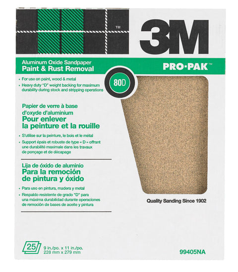 3M Pro-Pak Aluminum Oxide Sandpaper 11 in. L 80 Grit Medium 1 pc.