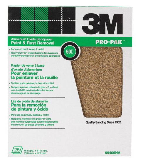 3M Pro-Pak Aluminum Oxide Sandpaper 11 in. L 50 Grit Coarse 1 pc.