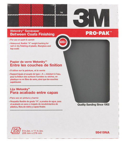 3M Pro-Pak Silicon Carbide Sandpaper 11 in. L 600 Grit Super Fine 1 pc.
