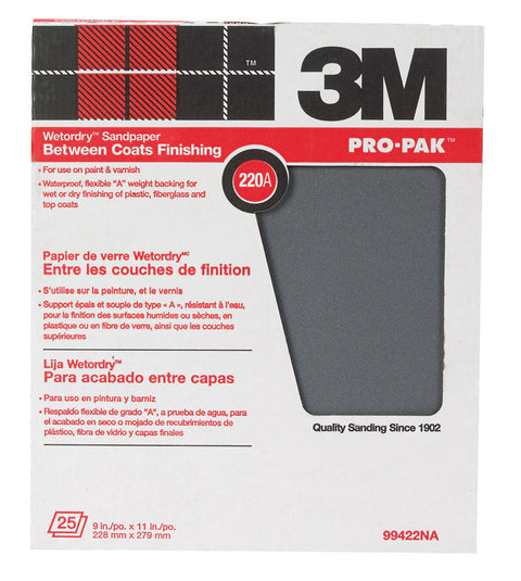 3M Pro-Pak Silicon Carbide Sandpaper 11 in. L 220 Grit Super Fine 1 pc.