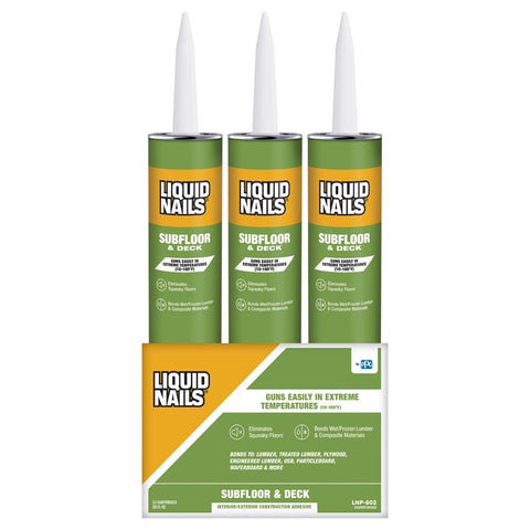 Liquid Nails Subfloor & Deck Synthetic Rubber Construction Adhesive 28 oz, Pack of 12