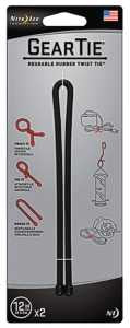 Gear Tie GT12-2PK-01 Twist Tie, Rubber, Black