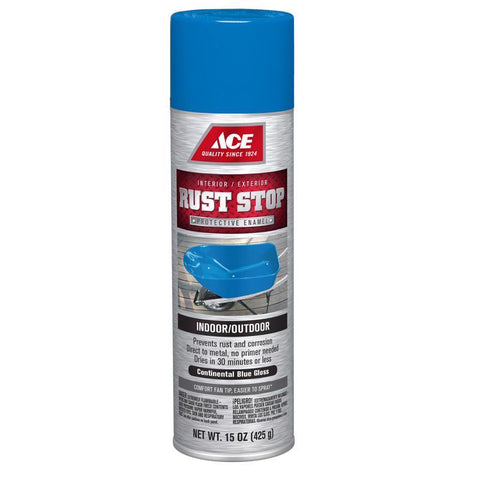 Ace Rust Stop Gloss Continental Blue Protective Enamel Spray Paint 15 oz, Pack of 6