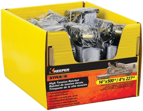 Keeper 89514 Tie-Down, 1 in W, 14 ft L, Gray, 500 lb Working Load, S-Hook End, Pack of 8