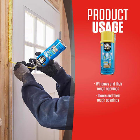 Great Stuff Window & Door Yellow Polyurethane Insulating Foam Sealant 12 oz, Pack of 12