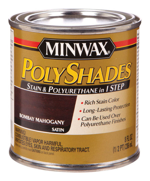 Minwax PolyShades Polyurethane Stain and Polyurethane Finish Bombay Mahogany Tintable 1/2 pt.