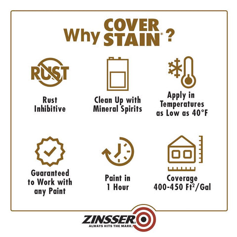 Zinsser Cover Stain White Oil-Based Alkyd Primer and Sealer 1 gal, Pack of 4