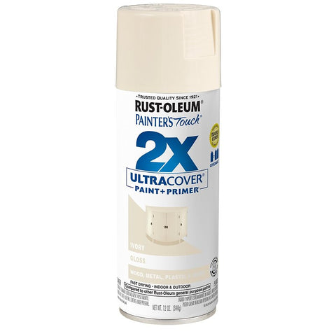 Rust-Oleum Painter's Touch 2X Ultra Cover 334035 Spray Paint, Gloss, Ivory, 12 oz, Aerosol Can