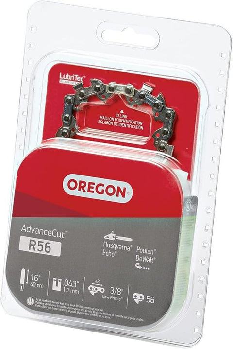 Oregon Micro-Lite R56 Chainsaw Chain, 16 in L Bar, 0.043 Gauge, 3/8 in TPI/Pitch, 56-Link