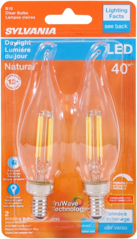 Sylvania 40791 Natural LED Bulb, Decorative, 350 Lumens, 4 W, B10 Bent Tip Lamp, 40 W Equivalent, E12 Lamp Base, Clear