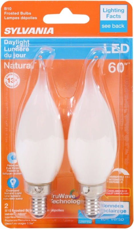 Sylvania 40782 Natural LED Bulb, Decorative, 500 Lumens, 5.5 W, B10 Bent Tip Lamp, 60 W Equivalent, E12 Lamp Base