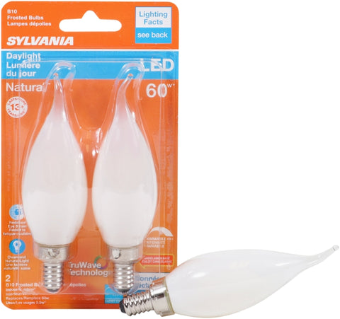 Sylvania 40782 Natural LED Bulb, Decorative, 500 Lumens, 5.5 W, B10 Bent Tip Lamp, 60 W Equivalent, E12 Lamp Base
