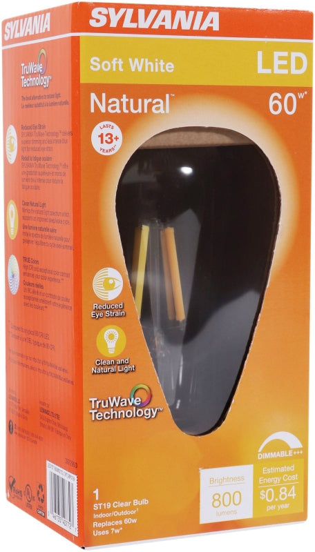 Sylvania 40772 Natural LED Bulb, Decorative, ST19 Lamp, 60 W Equivalent, E26 Lamp Base, Dimmable, Clear