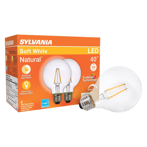 Sylvania 40764 LED Bulb, Globe, G25 Lamp, 40 W Equivalent, E26 Lamp Base, Dimmable, Clear, Soft White Light
