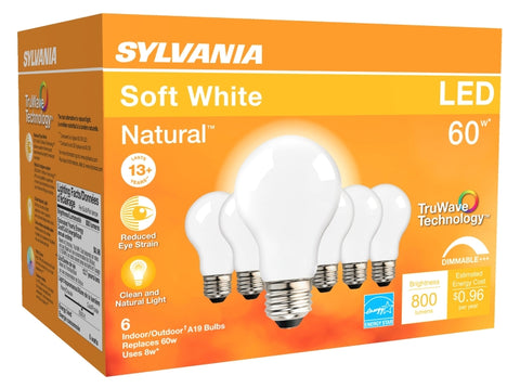 Sylvania TruWave Series 40748 LED Bulb A19 Lamp, A19 Lamp, E26 Medium Lamp Base, Dimmable, Frosted, 2700 K Color Temp