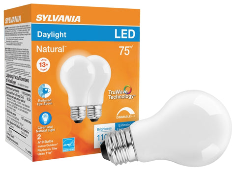 Sylvania TruWave Series 40751 LED Bulb A19 Lamp, 1100 Lumens, 11 W, A19 Lamp, E26 Medium Lamp Base, Dimmable, Frosted