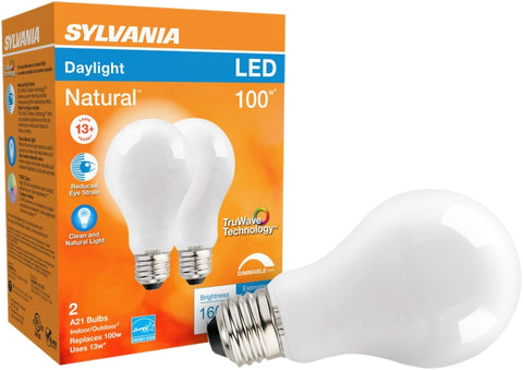 Sylvania 40753 Natural LED Bulb, 1600 Lumens, 13 W, A21 Lamp, 100 W Equivalent, E26 Lamp Base, Dimmable