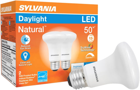 Sylvania 40790 Natural LED Bulb, Spotlight, R20 Lamp, 45 W Equivalent, E26 Lamp Base, Dimmable, Frosted, Daylight Light