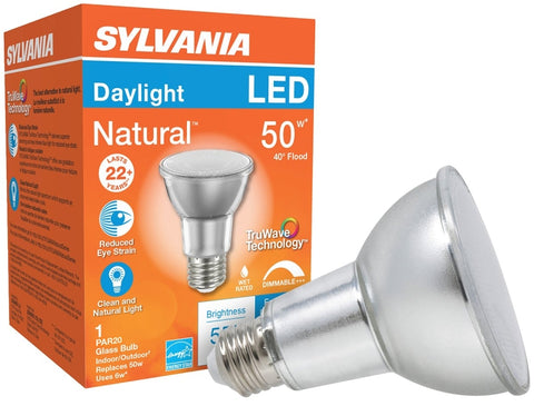 Sylvania 40921 Natural LED Bulb, Spotlight, PAR20 Lamp, E26 Lamp Base, Dimmable, Daylight Light, 5000 K Color Temp