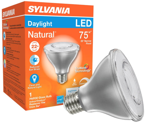 Sylvania 40915 Natural LED Bulb, 120 V, 850 Lumens, 10 W, PAR30 Lamp, E26 Lamp Base, Dimmable, Clear, Daylight