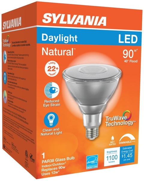 Sylvania 40902 Natural LED Bulb, Spotlight, PAR38 Lamp, E26 Lamp Base, Dimmable, Daylight Light, 5000 K Color Temp