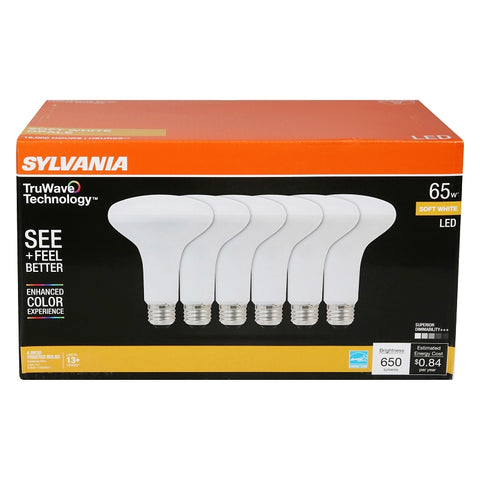 Sylvania Natural Series 41328 LED Bulb, BR30 Lamp, 65 W Equivalent, E26 Medium Lamp Base, Dimmable, Frosted, Soft White