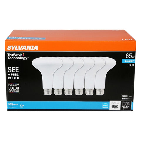 Sylvania Natural Series 41329 LED Bulb, 7 W, BR30 Lamp, 65 W Equivalent, E26 Medium Lamp Base, Dimmable