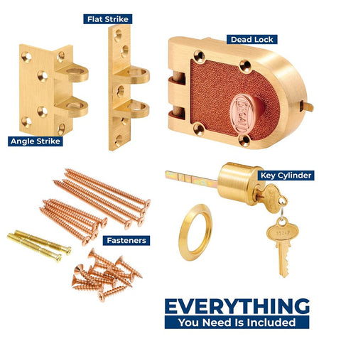 Prime-Line SE 15361 Rim Deadbolt, Bronze, Brushed Brass, Segal Keyway, 1-3/8 to 2-3/8 in Thick Door