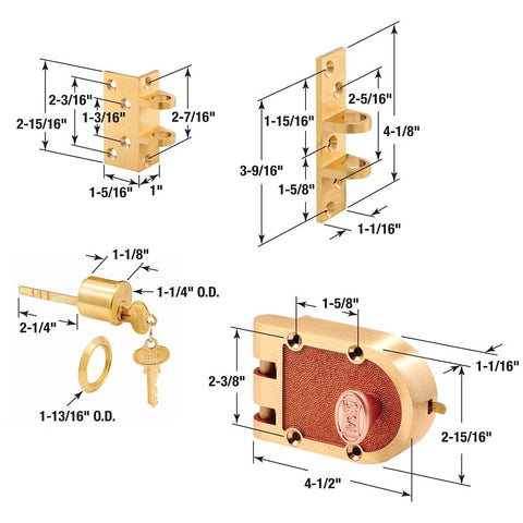 Prime-Line SE 15361 Rim Deadbolt, Bronze, Brushed Brass, Segal Keyway, 1-3/8 to 2-3/8 in Thick Door