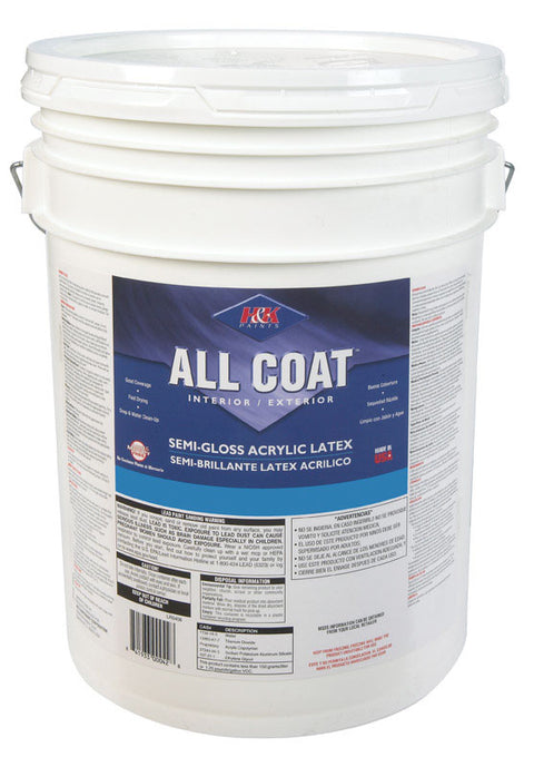 H&K Company All Coat Interior/Exterior Acrylic Latex Paint Basic White Semi-Gloss 5 gal.