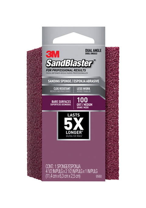 3M Sanding Sponge 2-1/2 in. W x 4-1/2 in. L Medium 100 Grit