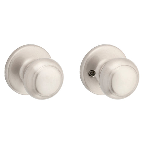 Kwikset 200CV 15 CP Passage Knob, Cove, 2-5/8 in H x 2-5/8 in W Dimensions, Zinc, Satin Nickel, 2-1/4 in Strike