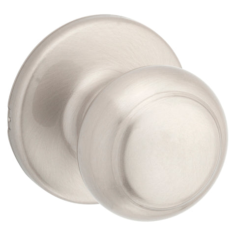 Kwikset 200CV 15 CP Passage Knob, Cove, 2-5/8 in H x 2-5/8 in W Dimensions, Zinc, Satin Nickel, 2-1/4 in Strike