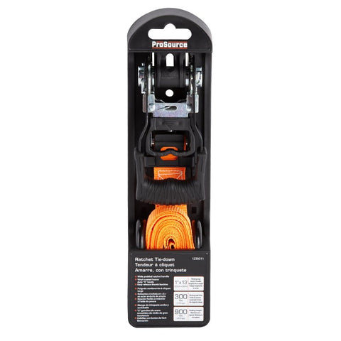 ProSource FH64070 Tie-Down, 1 in W, 13 ft L, Metal/Polyester, Orange, 300 lb, S-Hook End Fitting, Steel End Fitting