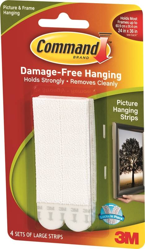 Command 17206 Large Picture Hanging Strip, 4 lb, Foam, White/Black