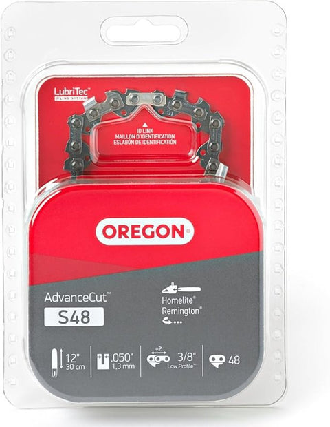 Oregon S48 Chainsaw Chain, 12 in L Bar, 0.05 Gauge, 3/8 in TPI/Pitch, 48-Link