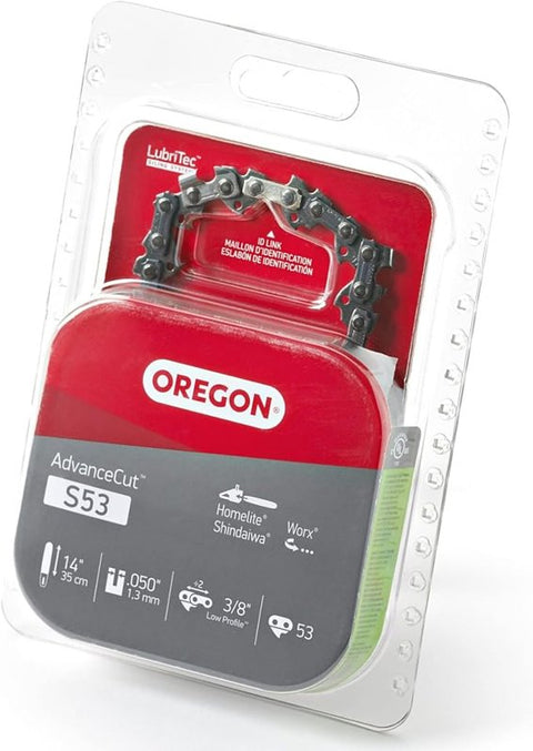 Oregon S53 Chainsaw Chain, 14 in L Bar, 0.05 Gauge, 3/8 in TPI/Pitch, 53-Link