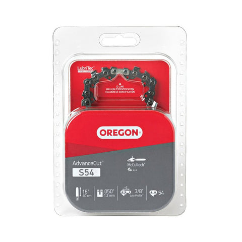 Oregon S54 Chainsaw Chain, 16 in L Bar, 0.05 Gauge, 3/8 in TPI/Pitch, 54-Link