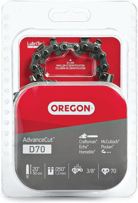Oregon D70 Chainsaw Chain, 20 in L Bar, 0.05 Gauge, 3/8 in TPI/Pitch, 70-Link