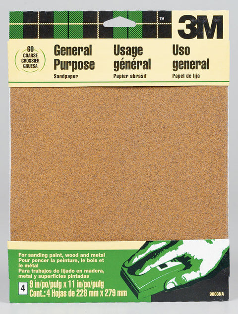 3M Aluminum Oxide Sandpaper 11 in. L 60 Grit Coarse 4 pk