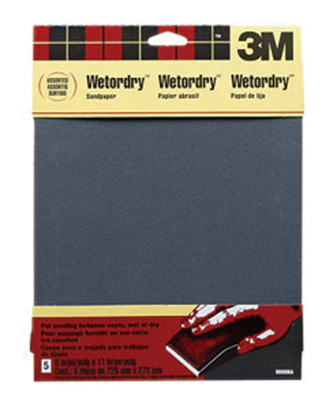 3M Silicon Carbide Sandpaper 11 in. L Assorted 5 pk