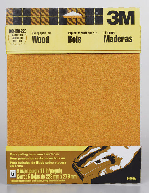 3M Garnet Sandpaper 11 in. L 100/150/220 Grit Assorted 5 pk