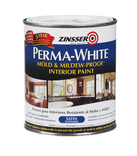 Zinsser Perma-White Interior Acrylic Latex Mold and Mildew-Proof Paint White Satin 1 qt. Whit