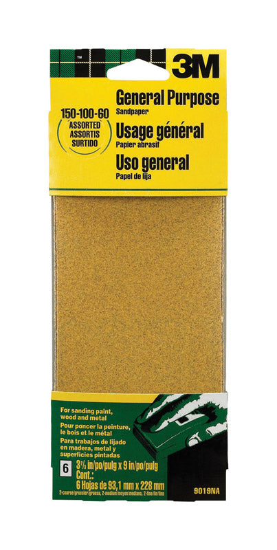 3M Aluminum Oxide Sandpaper 9 in. L 60/100/150 Grit Assorted 6 pk