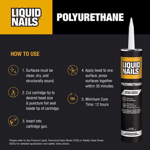 Liquid Nails Polyurethane Polyurethane Construction Adhesive 10 oz, Pack of 12