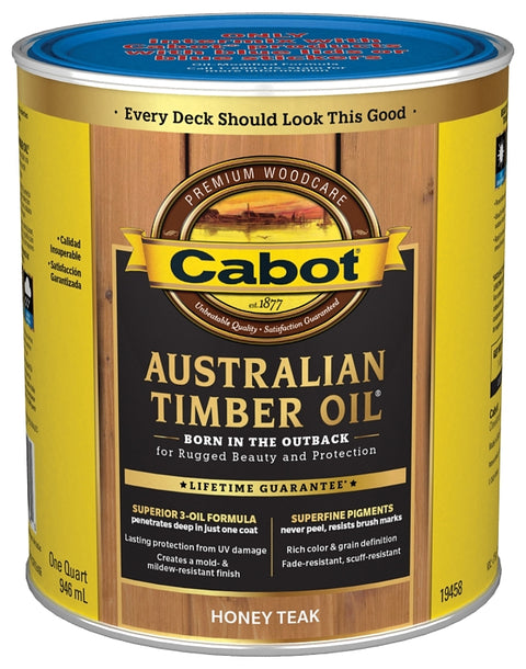 Cabot 140.0019458.005 Australian Timber Oil, Honey Teak, Liquid, 1 qt Can
